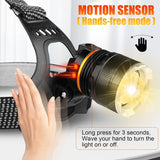 Head Torch Rechargeable,Motion Sensor,5200mAh Waterproof Adjustable Headlamp for Camping Running Fishing Outdoor