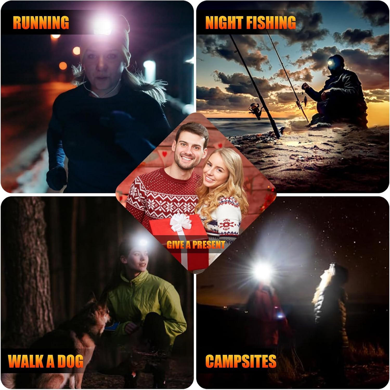 Head Torch Rechargeable,Motion Sensor,5200mAh Waterproof Adjustable Headlamp for Camping Running Fishing Outdoor